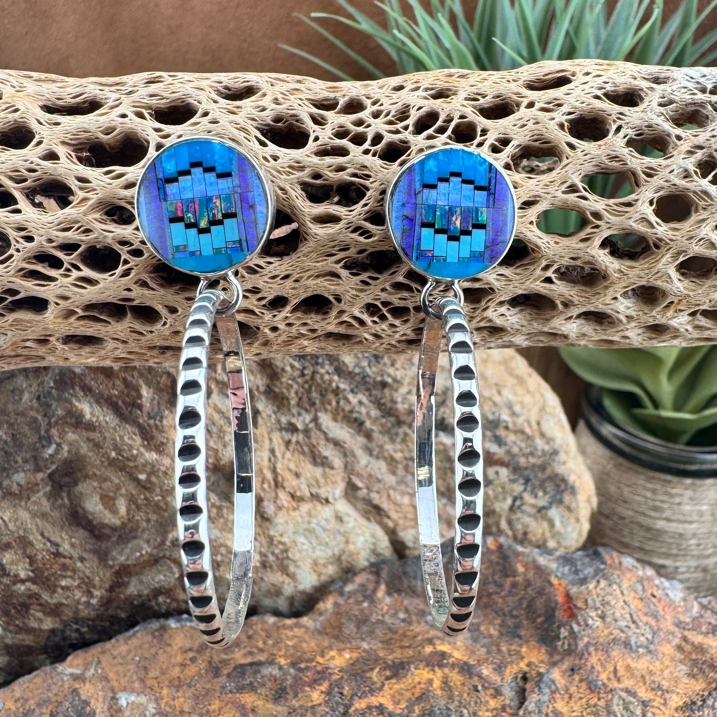 David Rosales Stardust Inlaid Sterling Silver Earrings Hoops