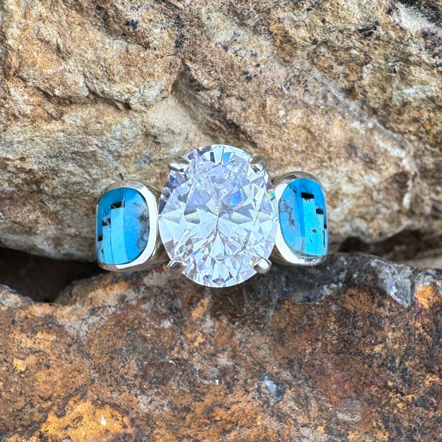 David Rosales Stardust Inlaid Sterling Silver Ring w/ Cubic Zirconia