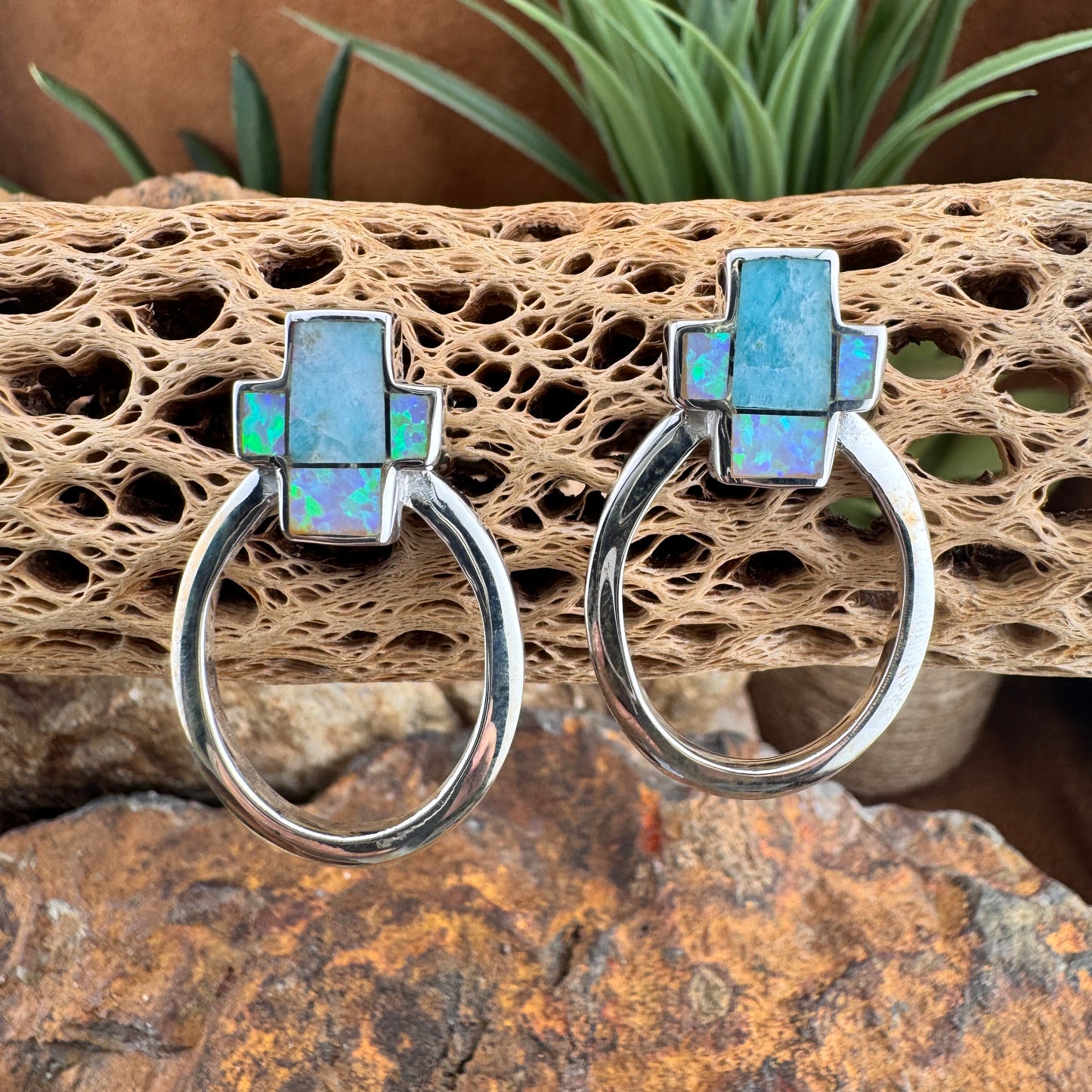 David Rosales Amazing Light Inlaid Sterling Silver Earrings