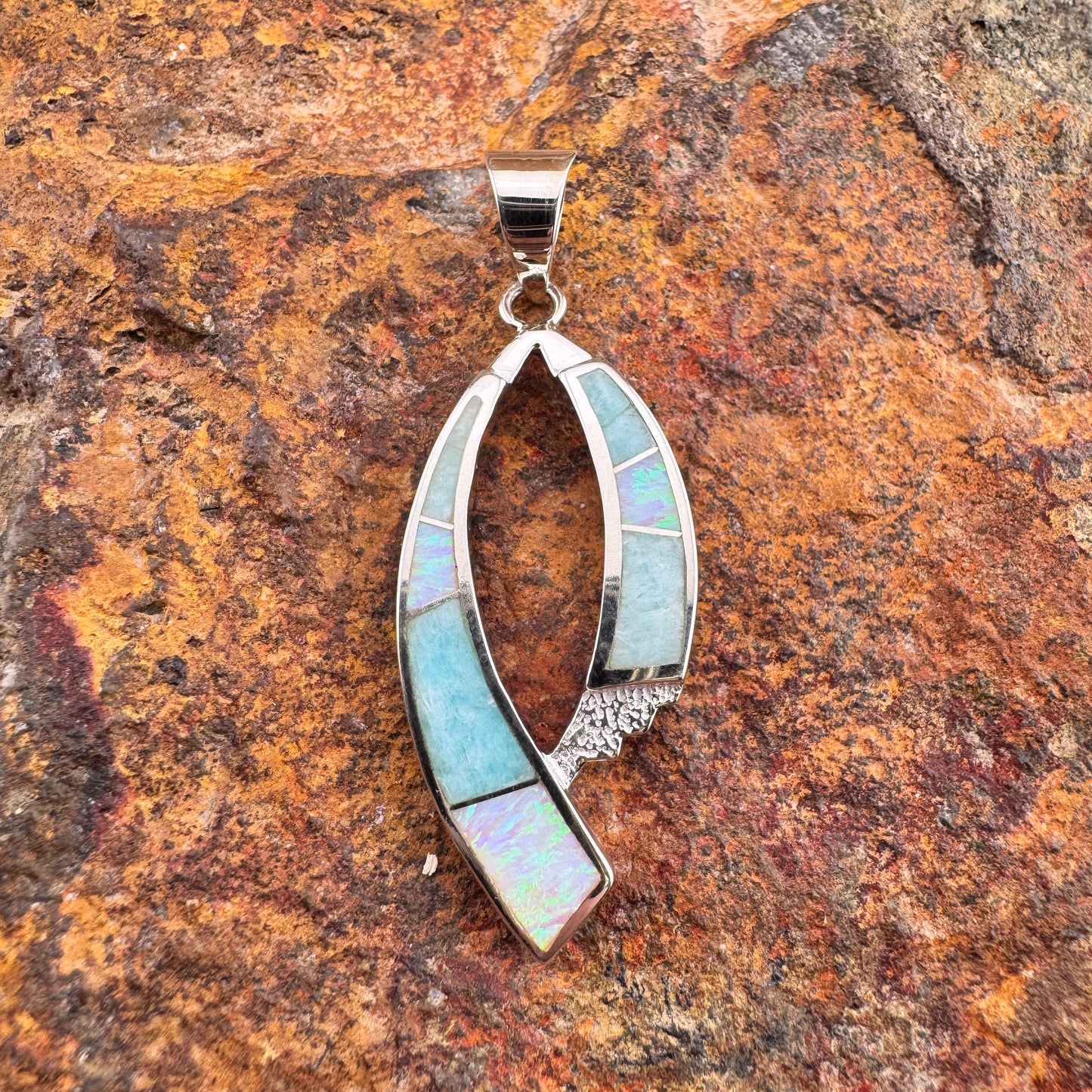 David Rosales Amazing Light Inlaid Sterling Silver Pendant