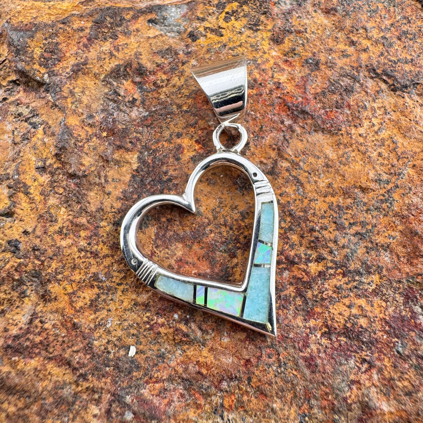 David Rosales Amazing Light Inlaid Sterling Silver Pendant Heart