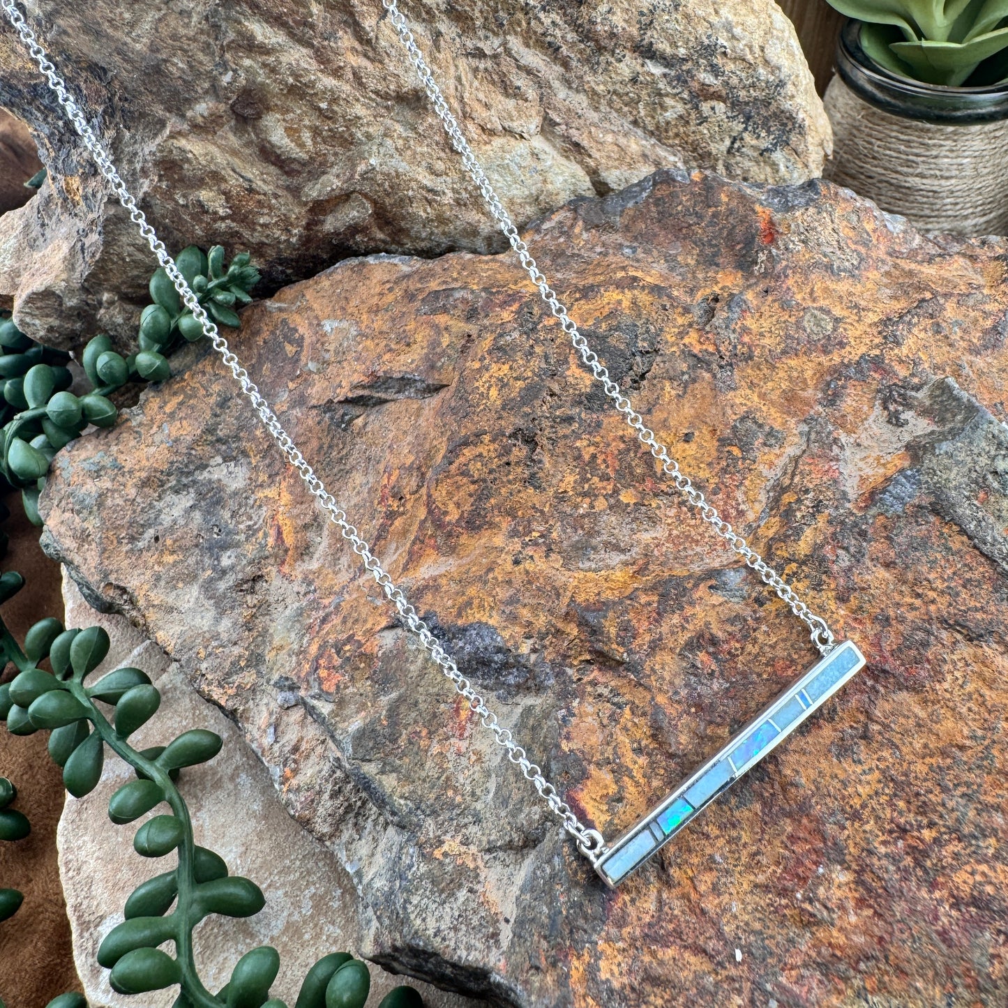 David Rosales Amazing Light Inlaid Sterling Silver Necklace