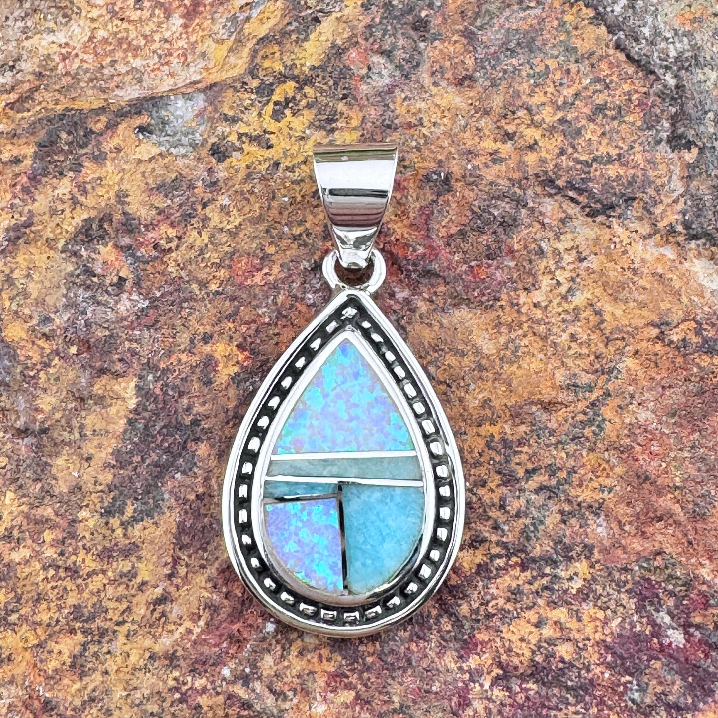 David Rosales Amazing Light Inlaid Sterling Silver Pendant