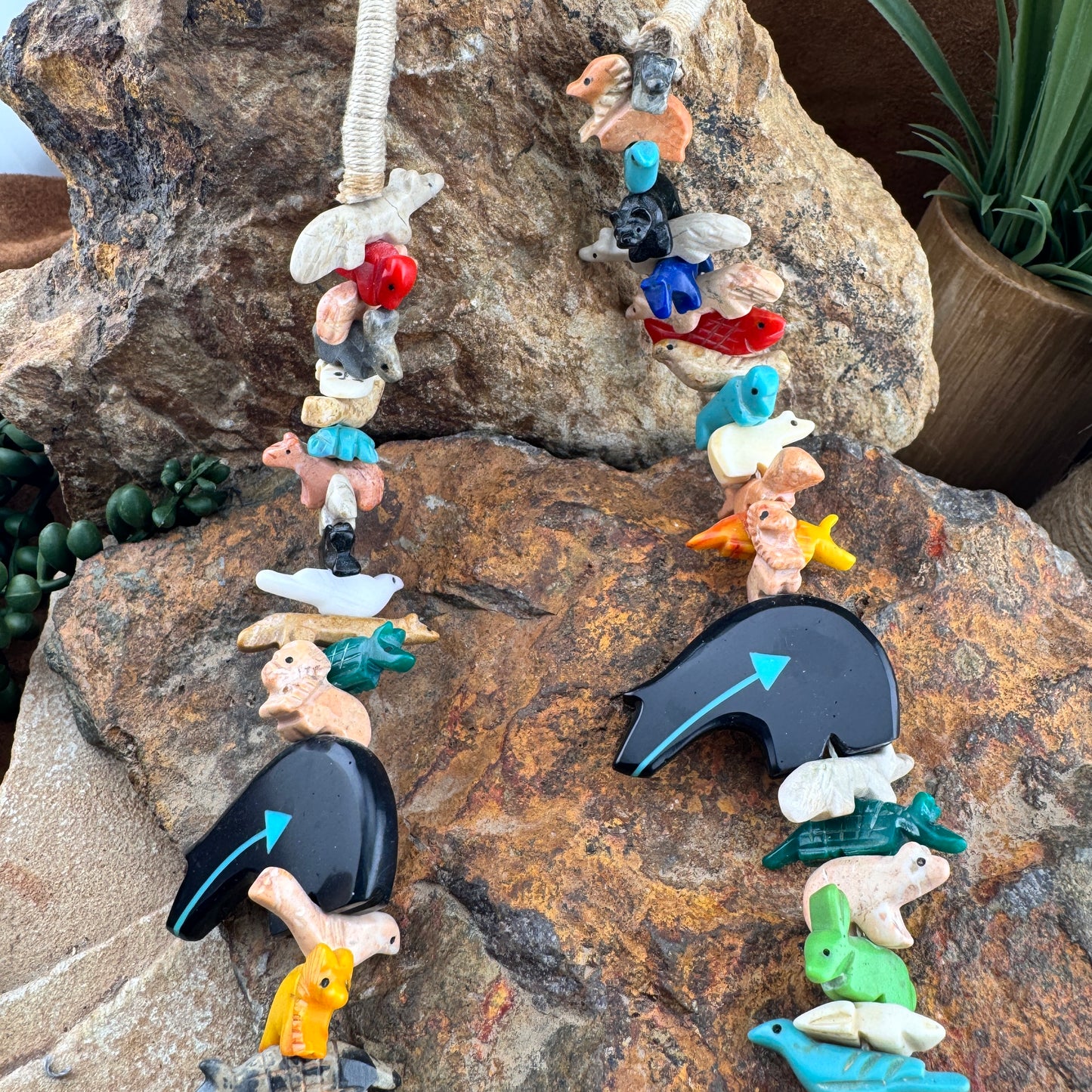 Zuni-Style Animal Fetish Necklace with Bear Centerpiece - Estate