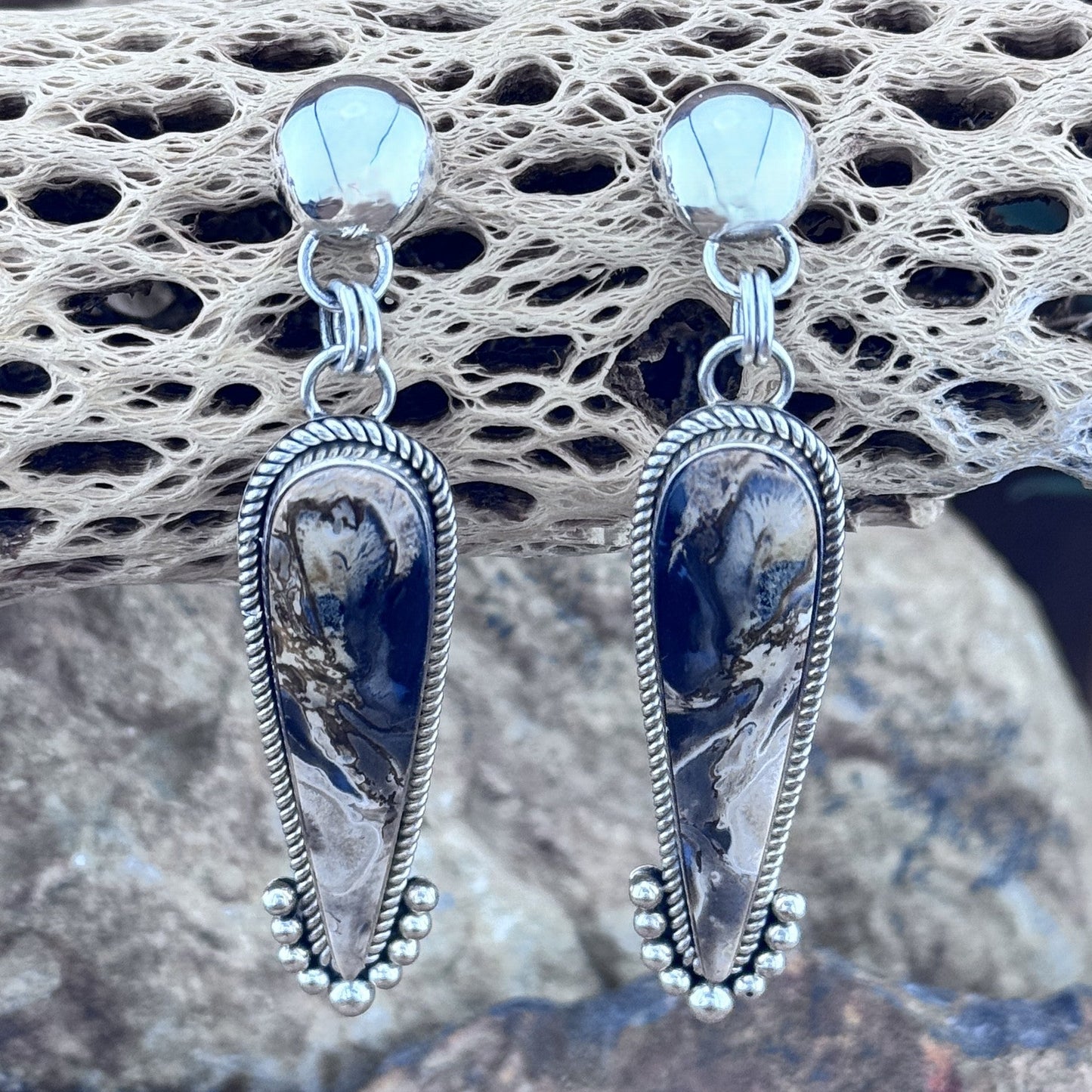 Palmwood Sterling Silver Earrings by Artie Yellowhorse