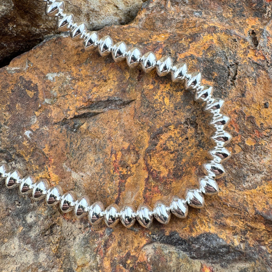 Leonard Nez 16" Polished Sterling Silver Bead Necklace