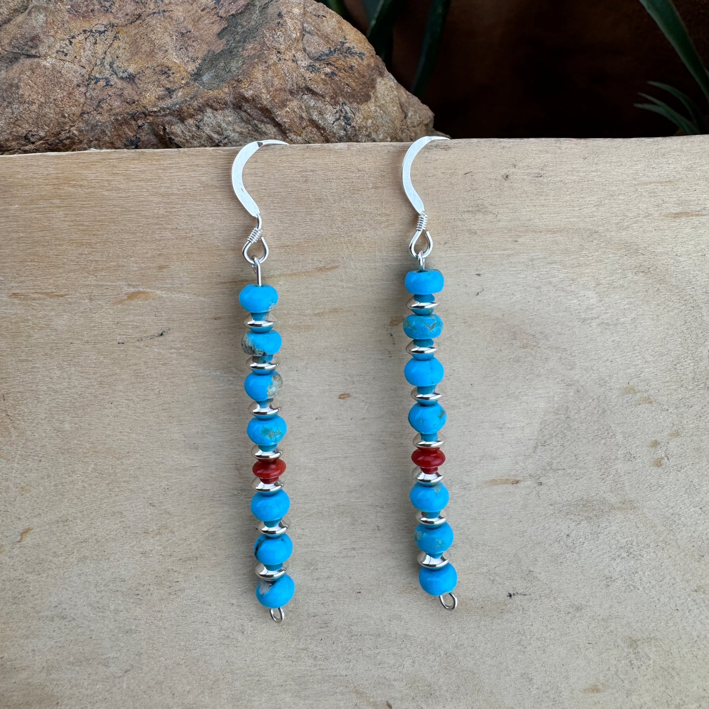 Sleeping Beauty and Red Coral beaded Earrings by Hailee Tabaha