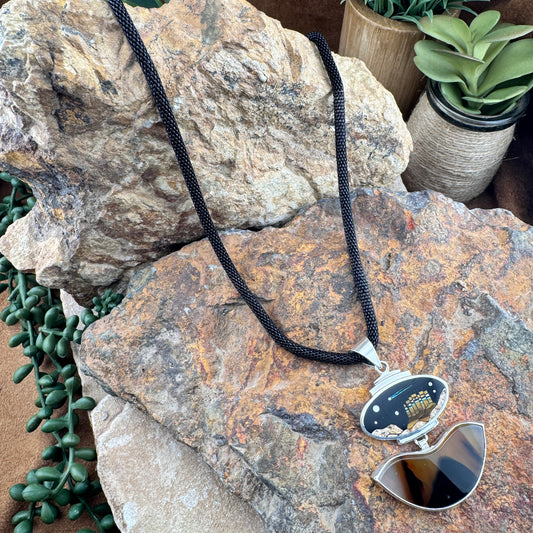 David Rosales Native Lite Fancy Inlaid with Sterling Silver Pendant with Agate