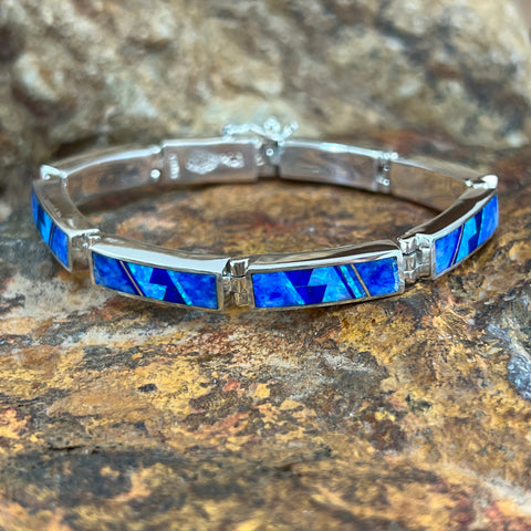 David Rosales Blue Sky Fancy Inlaid Sterling Silver Big Link Bracelet