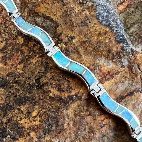 David Rosales Amazing Light Inlaid Sterling Silver Wavy Link Bracelet