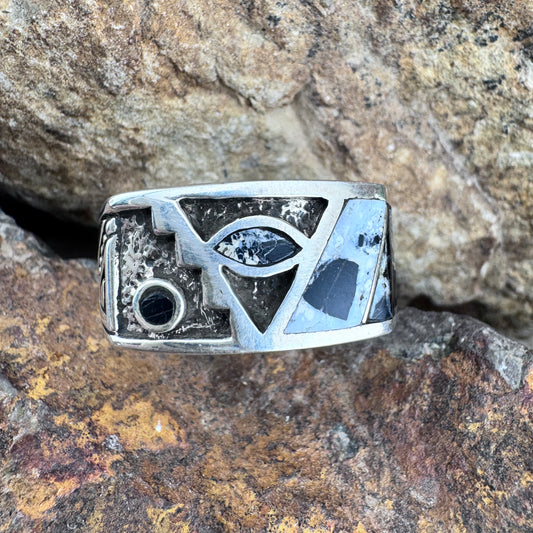 David Rosales White Buffalo Inlaid Sterling Silver Ring
