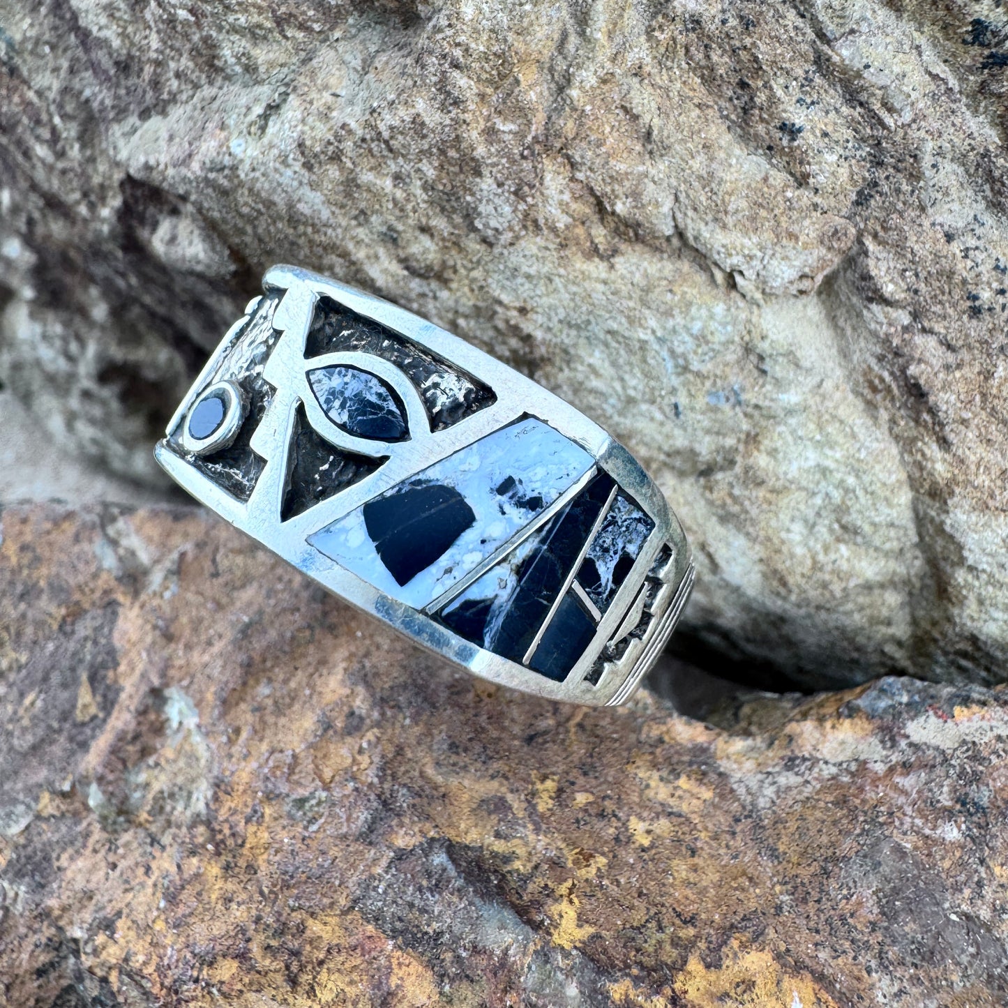 David Rosales White Buffalo Inlaid Sterling Silver Ring