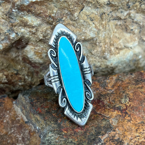 Vintage Turquoise Sterling Silver Ring Size 7 - Estate Jewelry