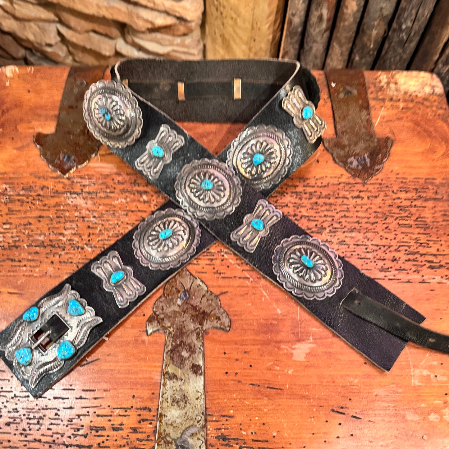 Wide Vintage Navajo Turquoise Concho Belt – Circa 1970s - Estate