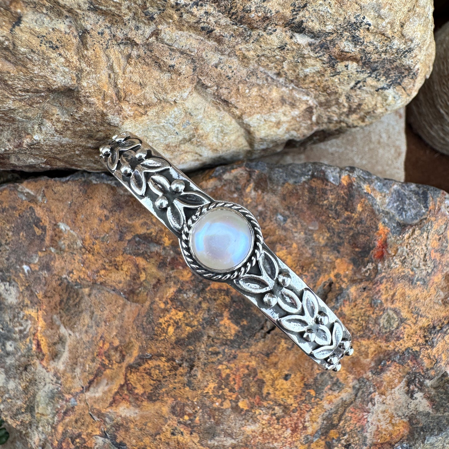 Moonstone Sterling Silver Cuff Bracelet by Ray Coriz