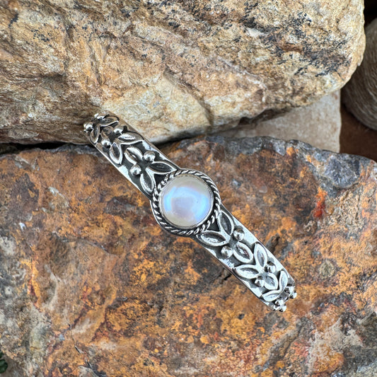 Moonstone Sterling Silver Cuff Bracelet by Ray Coriz