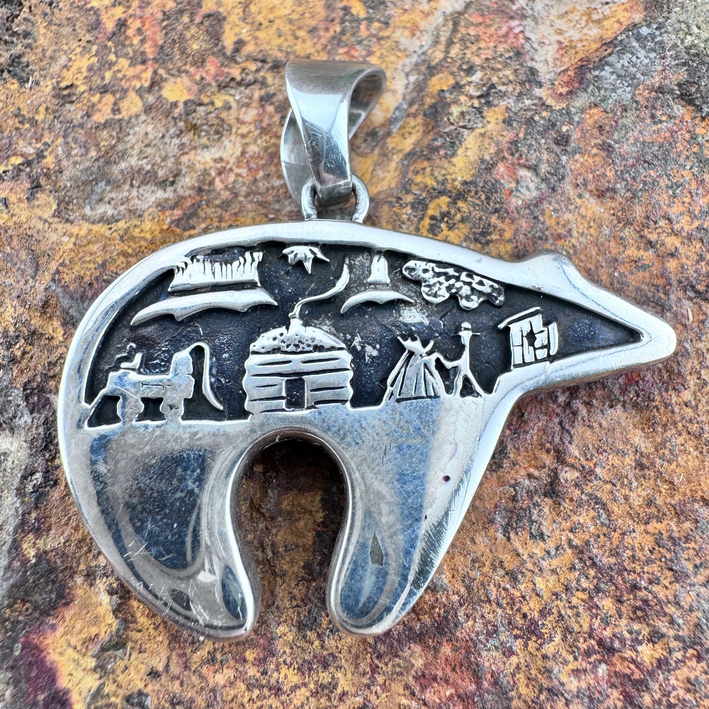 Vintage Bear Inlaid Pendant - Estate