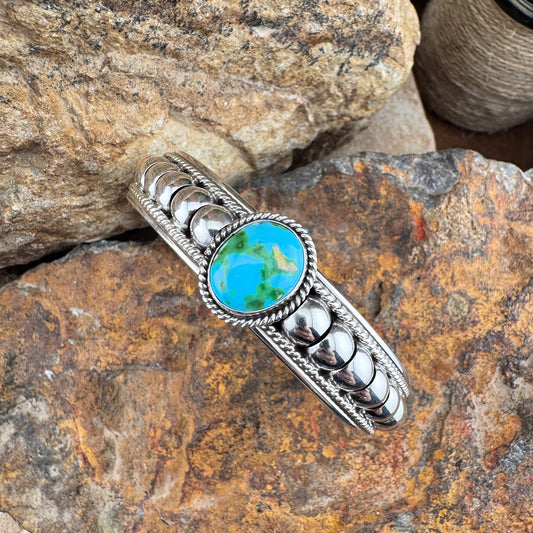 Sonoran Gold Turquoise Sterling Silver Cuff Bracelet by Tom Charlie