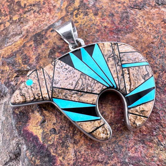 Vintage Inlaid Bear Pendant - Estate