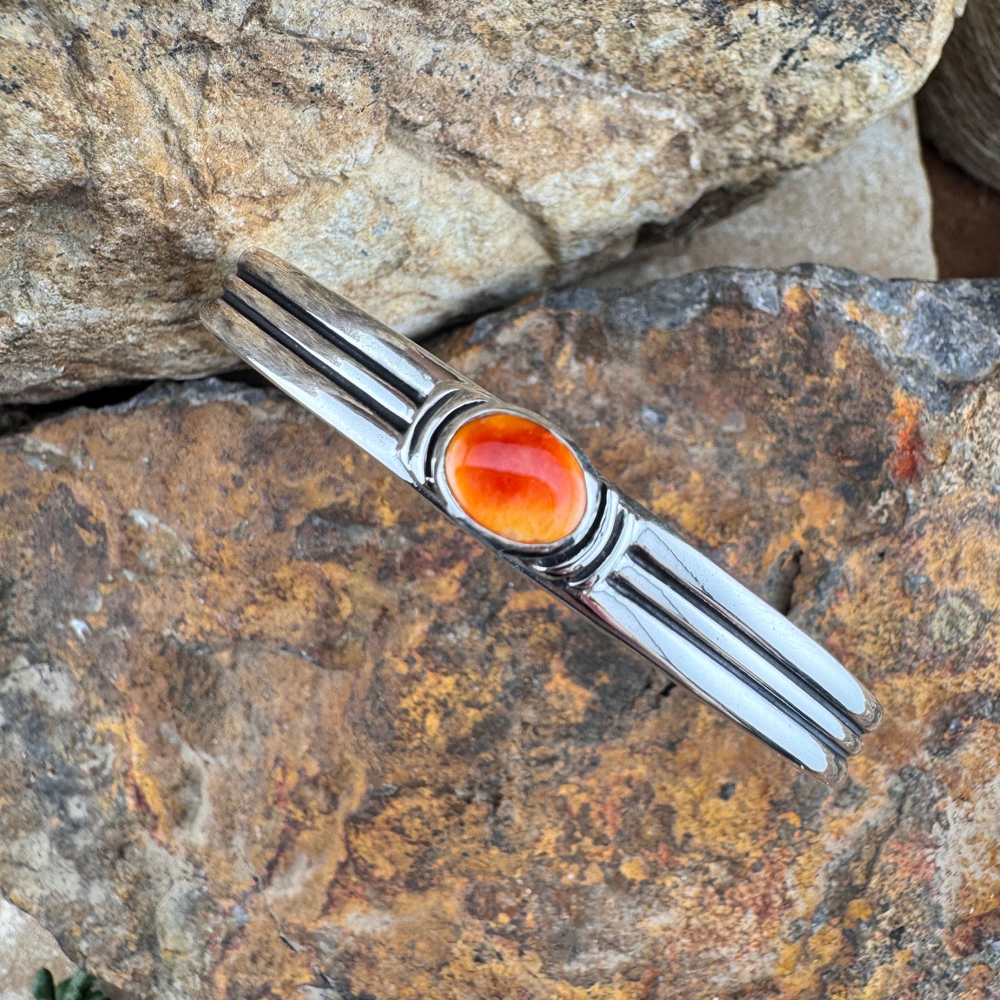 Orange Spiny Oyster Shell Sterling Silver Bracelet Cuff by David Chee