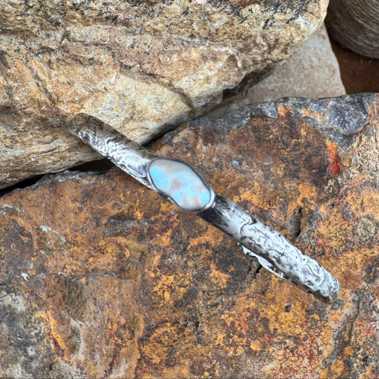 Forged Sterling Silver Cuff with Fresh Water Pearl by Ray Coriz
