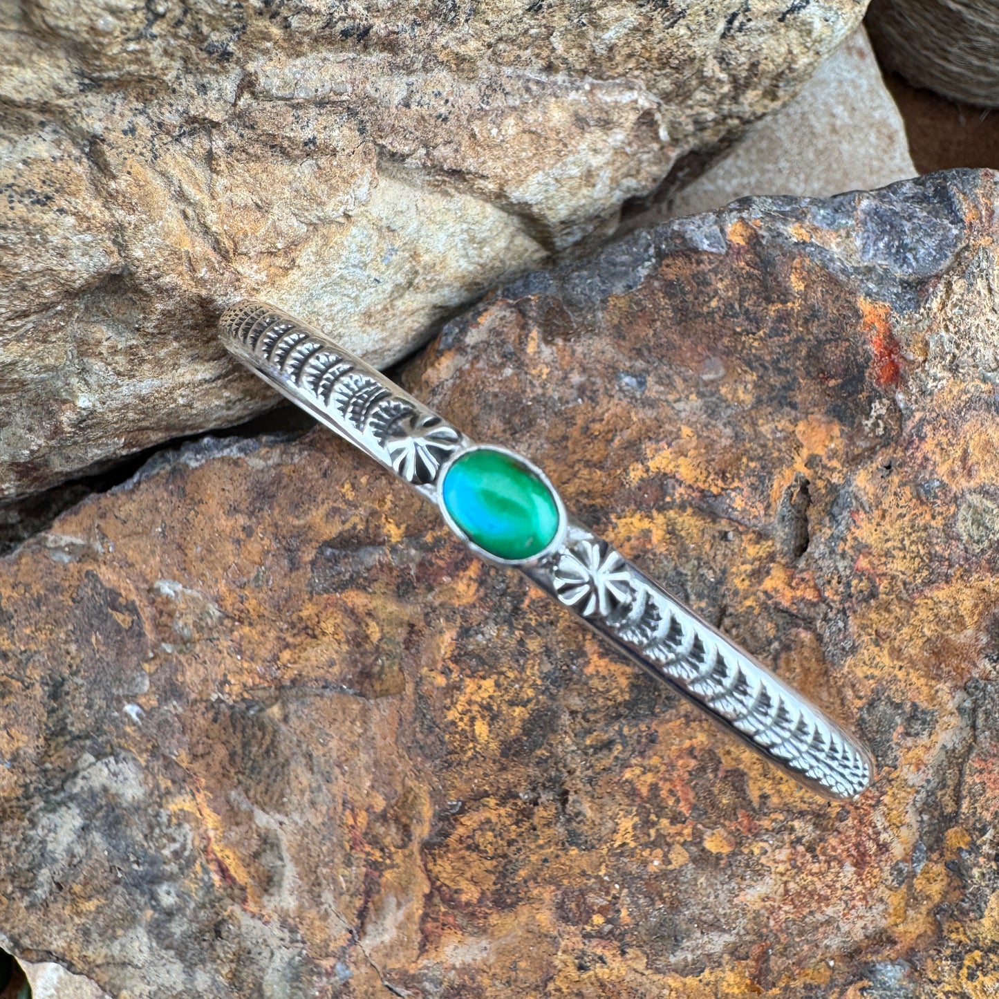 Sonoran Gold Turquoise Sterling Silver Bracelet Cuff by Jermie Delgarito