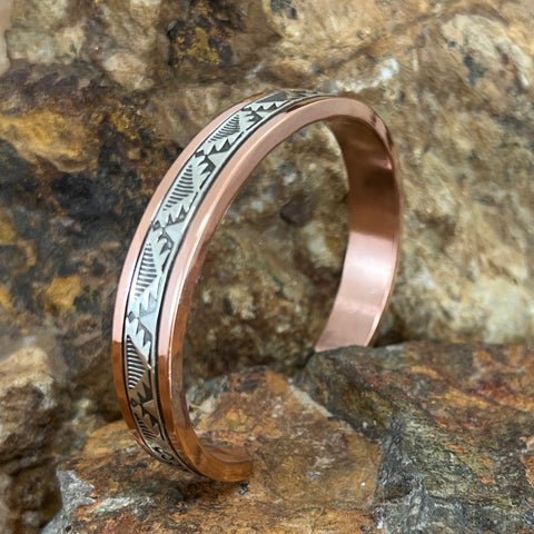 Sterling Silver Copper Cuff Bracelet 7 1/4" Wrist By Sylvana Apache
