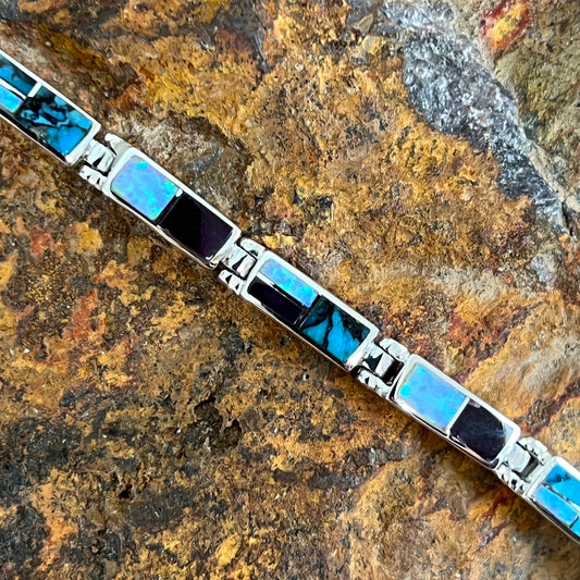 David Rosales Shalako Inlaid Sterling Silver Link Bracelet