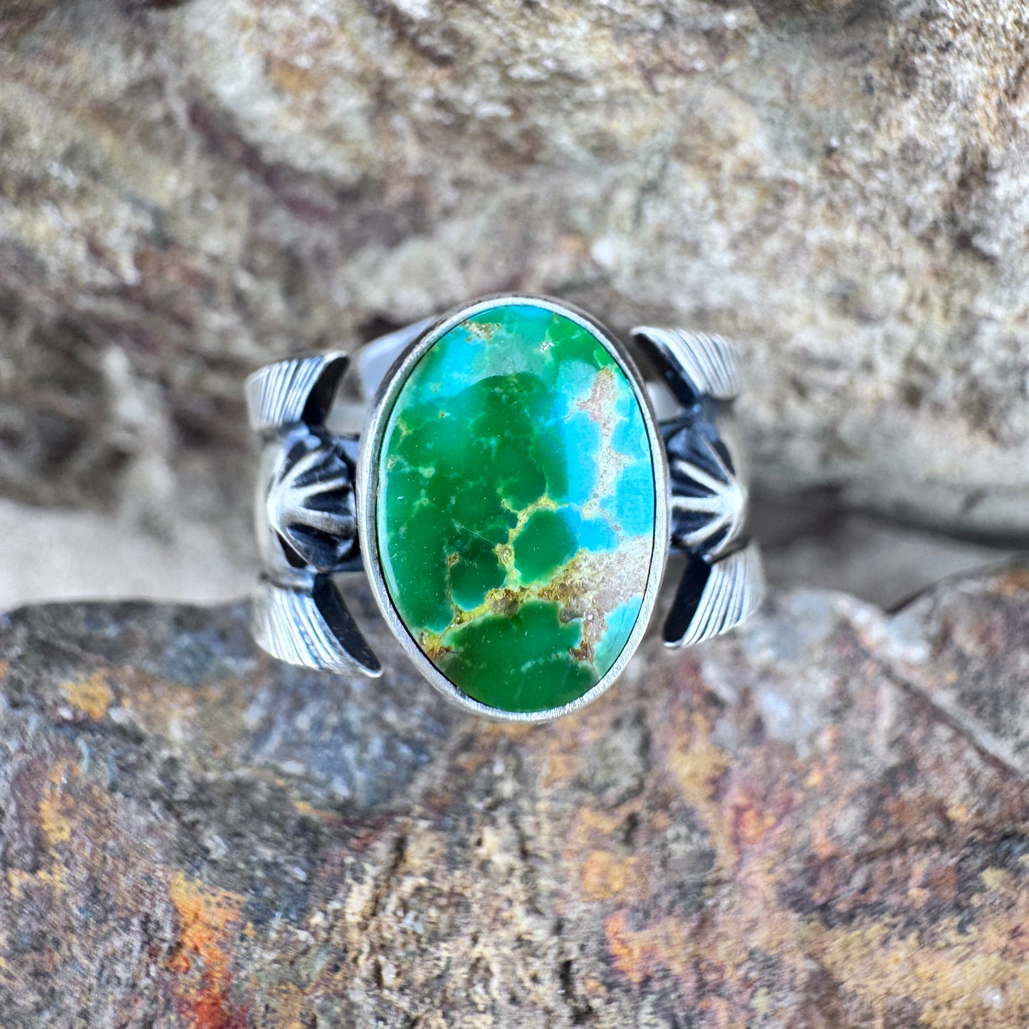 Sonoran Gold Turquoise Sterling Silver Ring by Ray Coriz - Size 7 1/2