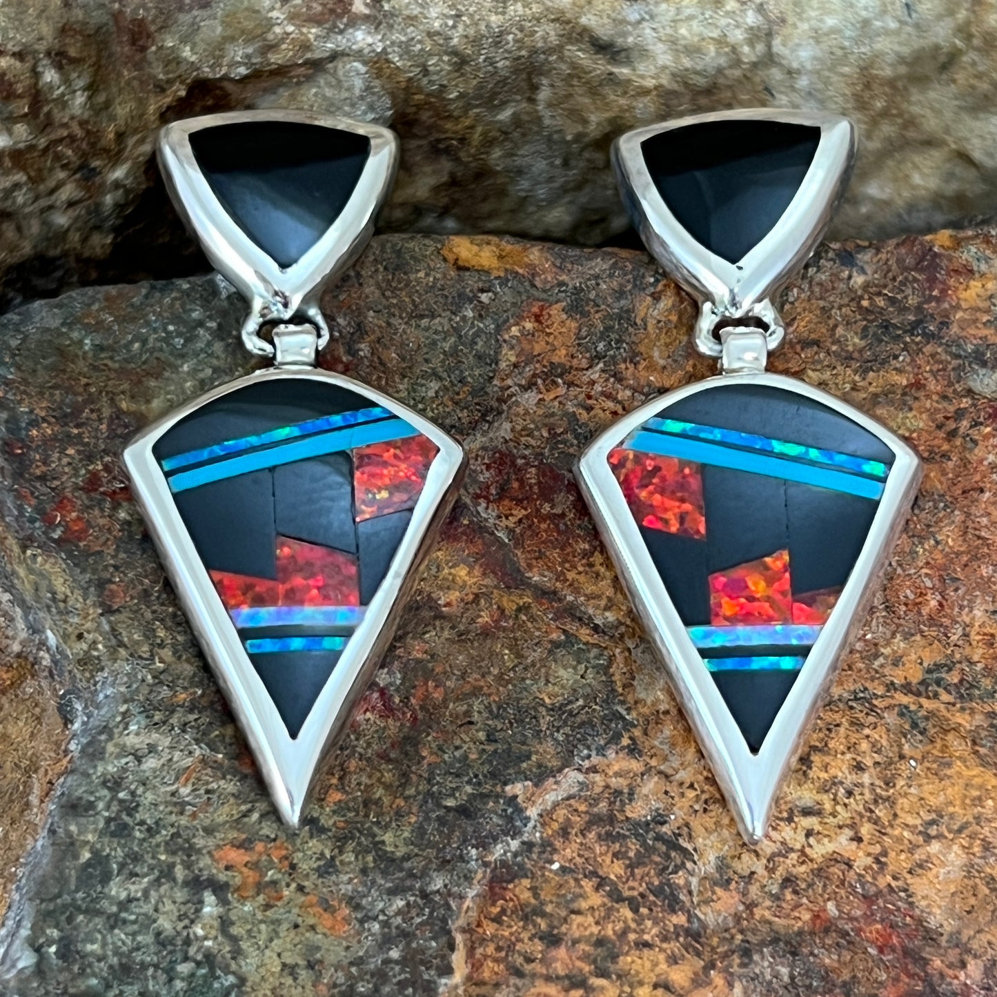 David Rosales Red Moon Inlaid Sterling Silver Earrings
