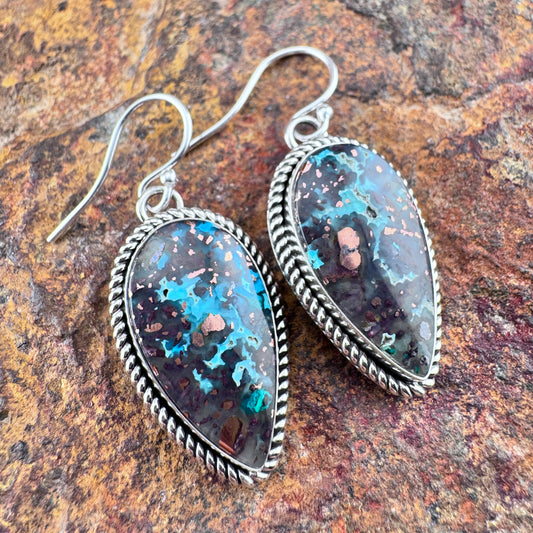 Confetti Chrysocolla Earrings with Sterling Silver by Artie Yellowhorse