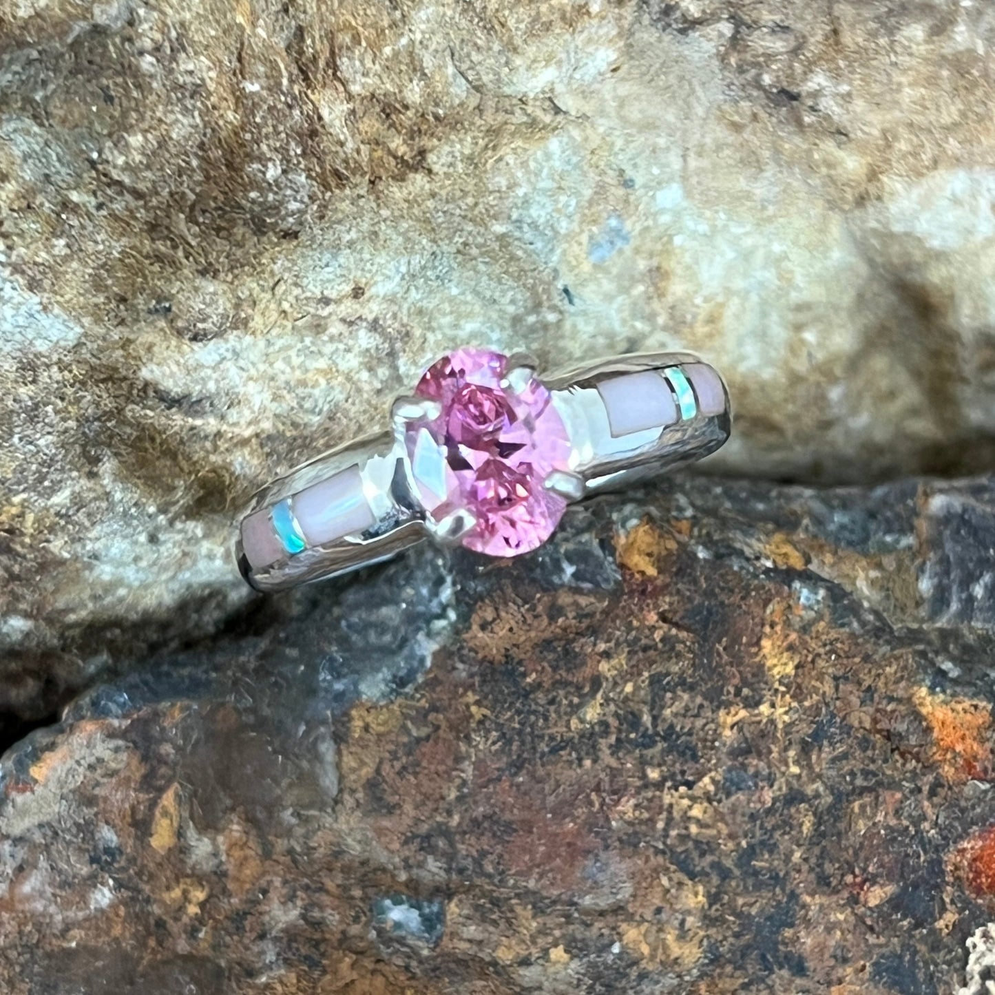 David Rosales Make Me Blush Inlaid Sterling Silver Ring w/ Pink Cubic Zirconia