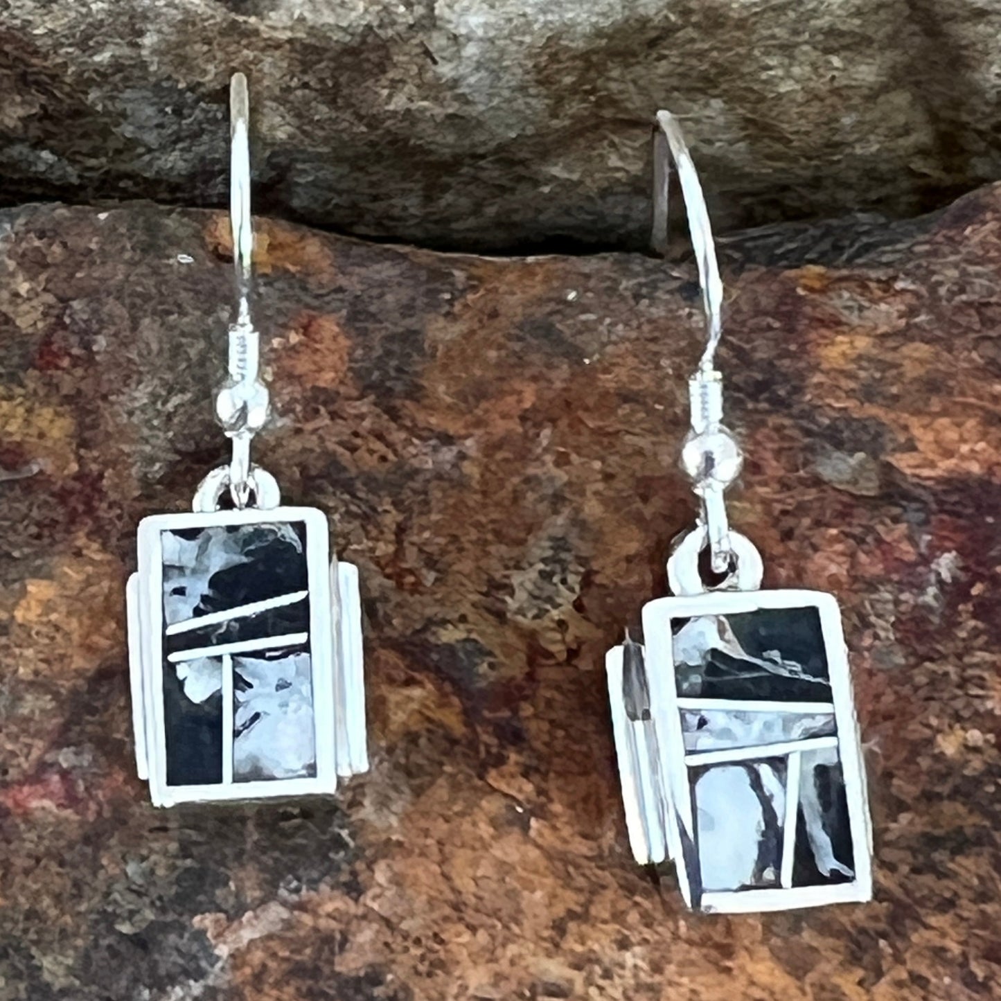 David Rosales White Buffalo Inlaid Sterling Silver Earrings