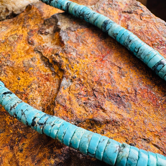 Vintage 23" Single Strand Turquoise and Shell Heishi Beaded Necklace - Estate
