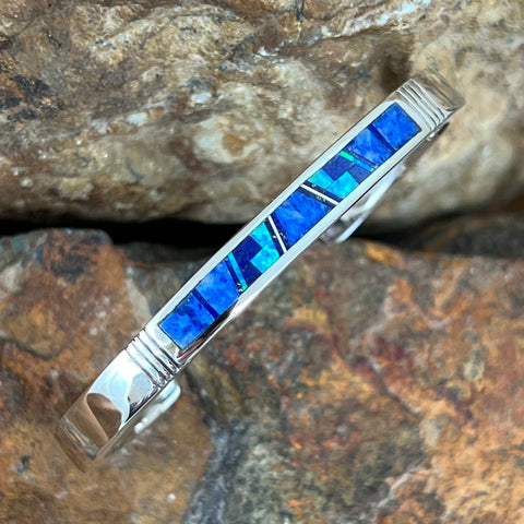David Rosales Blue Sky Fancy Inlaid Sterling Silver Bracelet