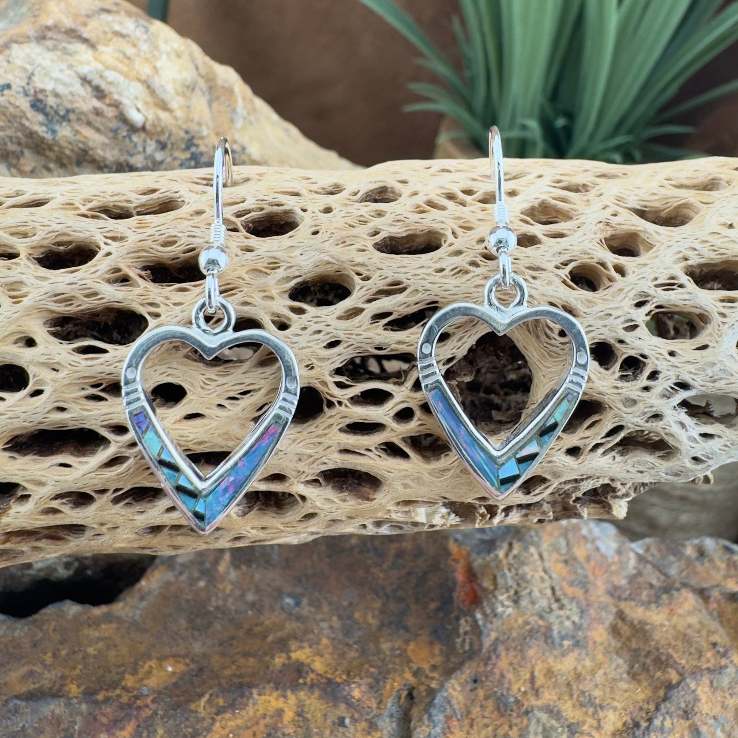 David Rosales Stardust Inlaid Sterling Silver Earrings Hearts