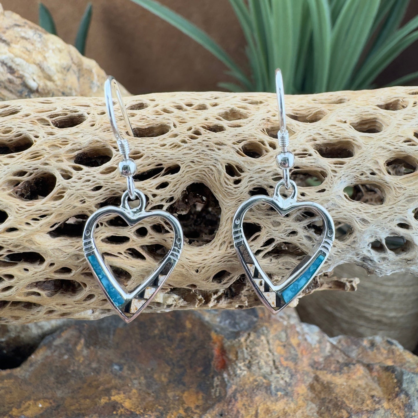 David Rosales Iron Spirit Inlaid Sterling Silver Earrings Hearts