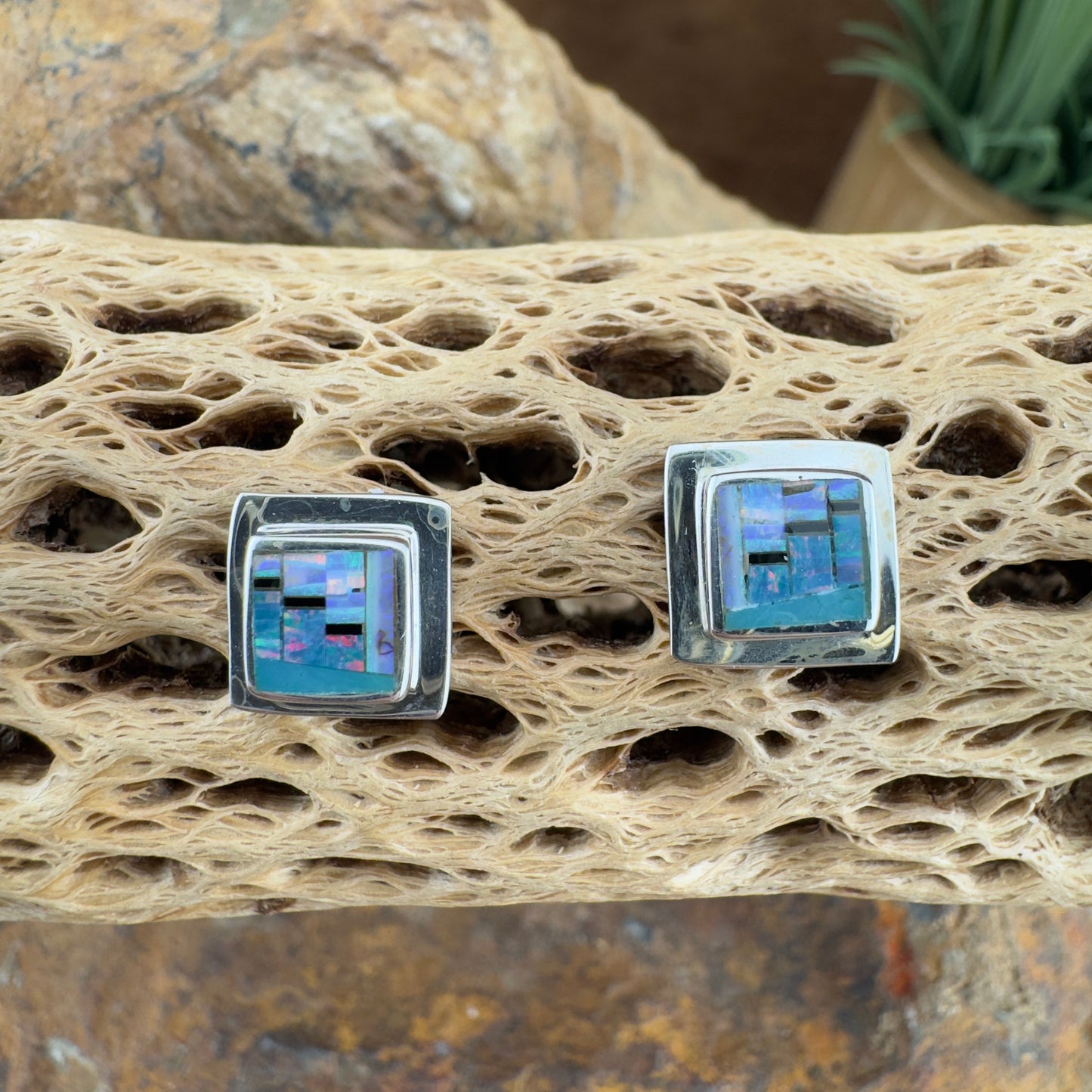 David Rosales Stardust Inlaid Sterling Silver Earrings