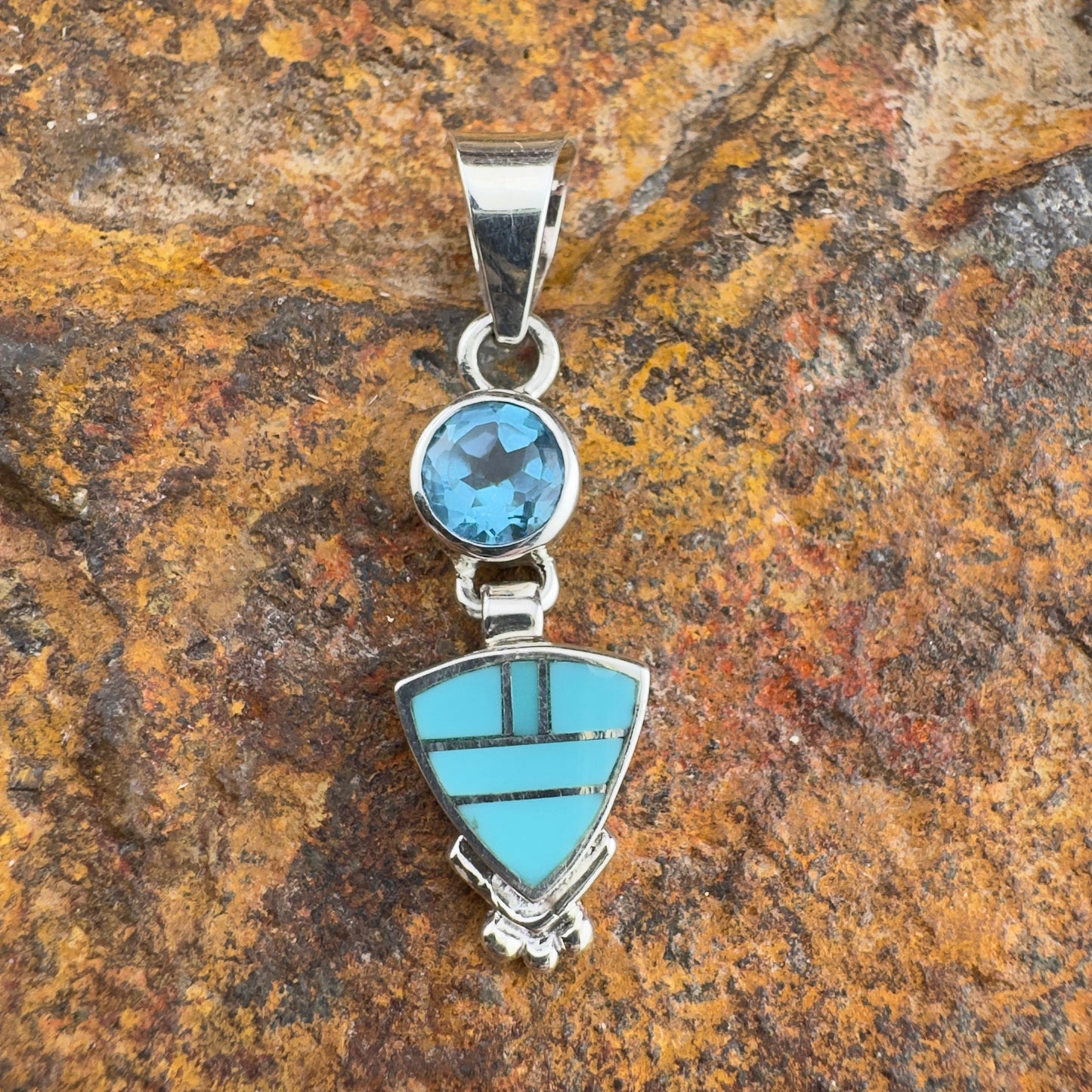 David Rosales Arizona Blue Turquoise Inlaid Sterling Silver Pendant