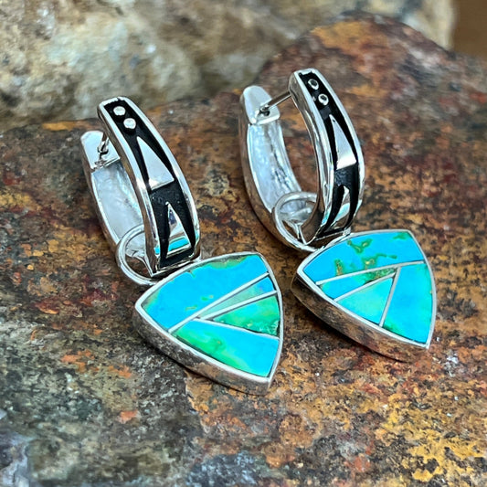 David Rosales Sonoran Gold Inlaid Sterling Silver Earrings Huggie Dangle