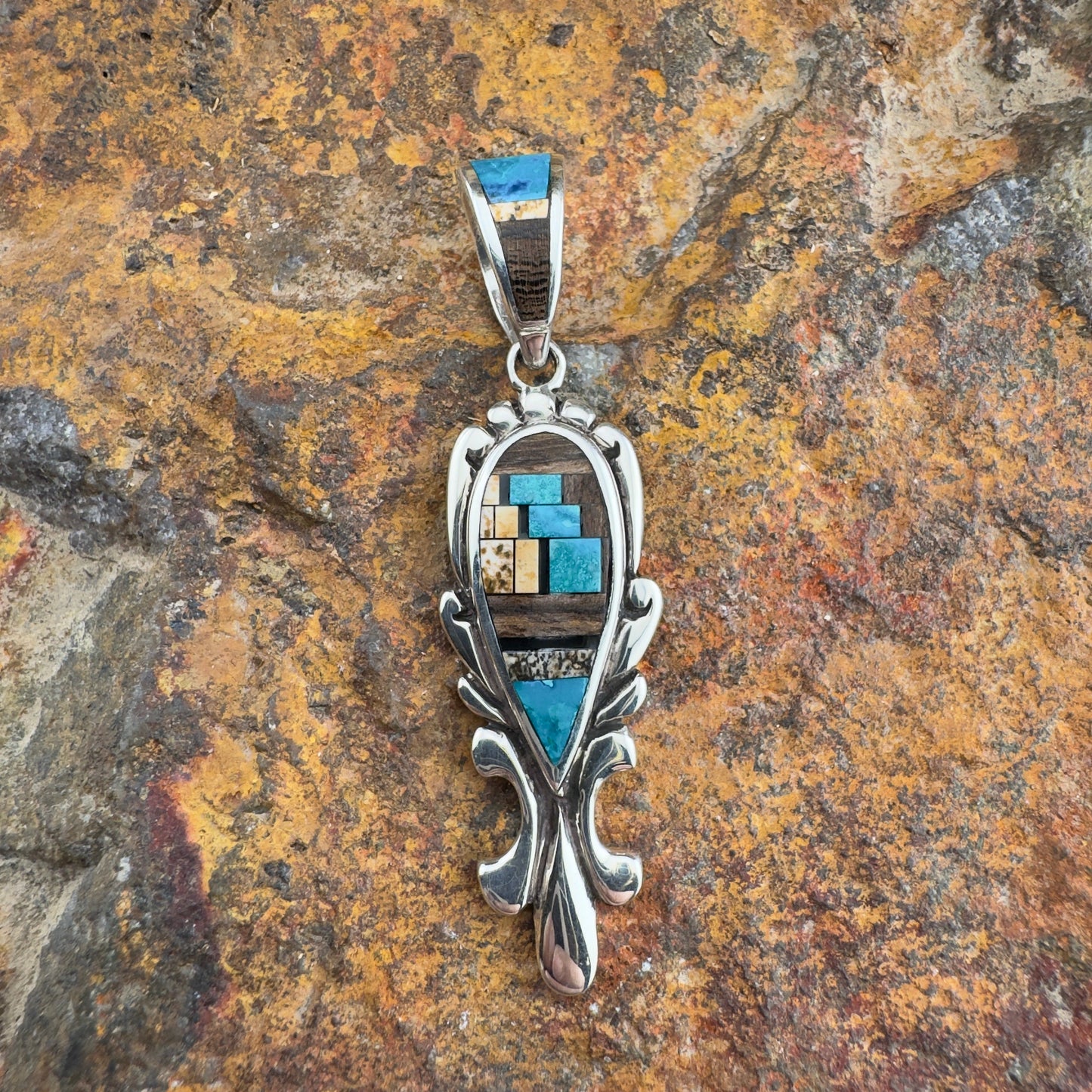David Rosales Iron Spirit Inlaid Sterling Silver Pendant