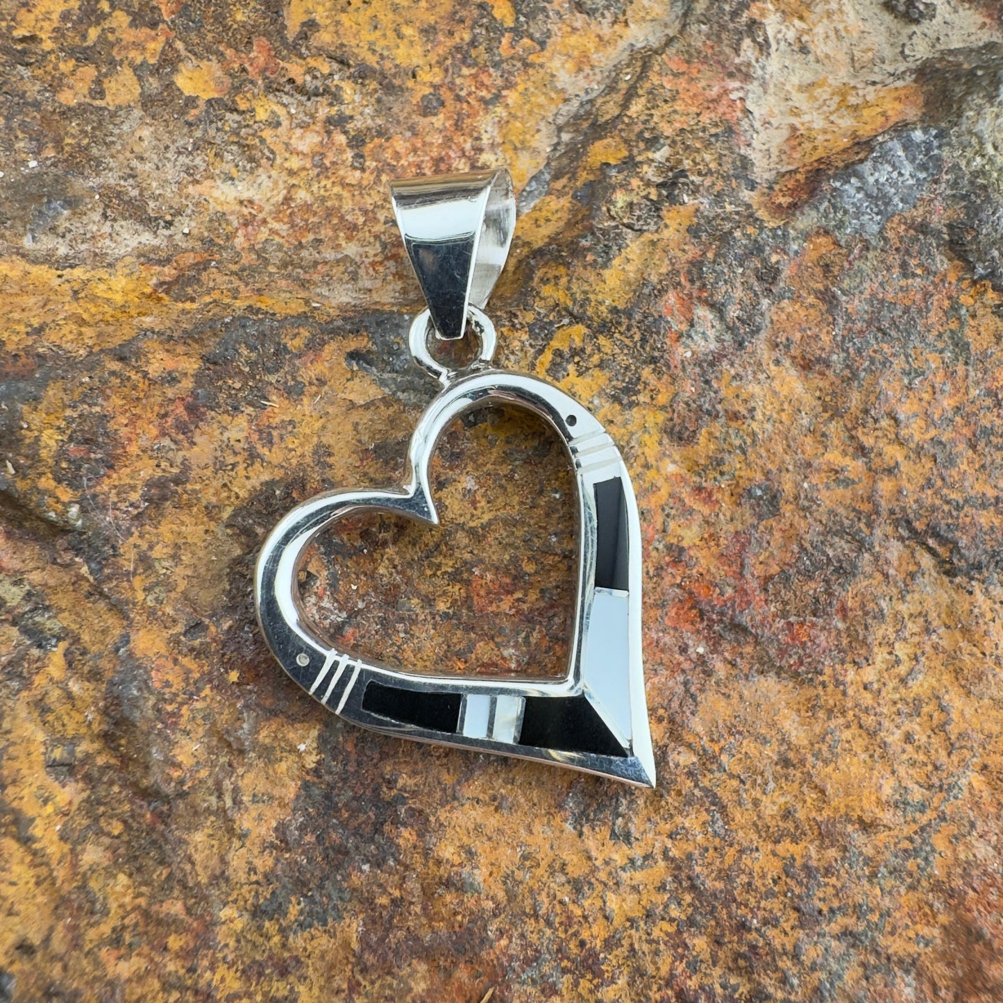 David Rosales Tuxedo Inlaid Sterling Silver Pendant Heart