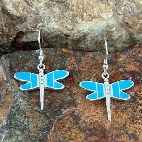 David Rosales Arizona Blue Inlaid Sterling Silver Earrings Dragonfly
