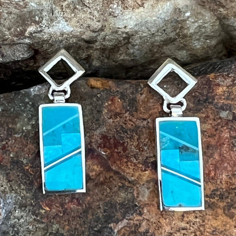 David Rosales Arizona Blue Two-Tone Inlaid Sterling Silver Earrings