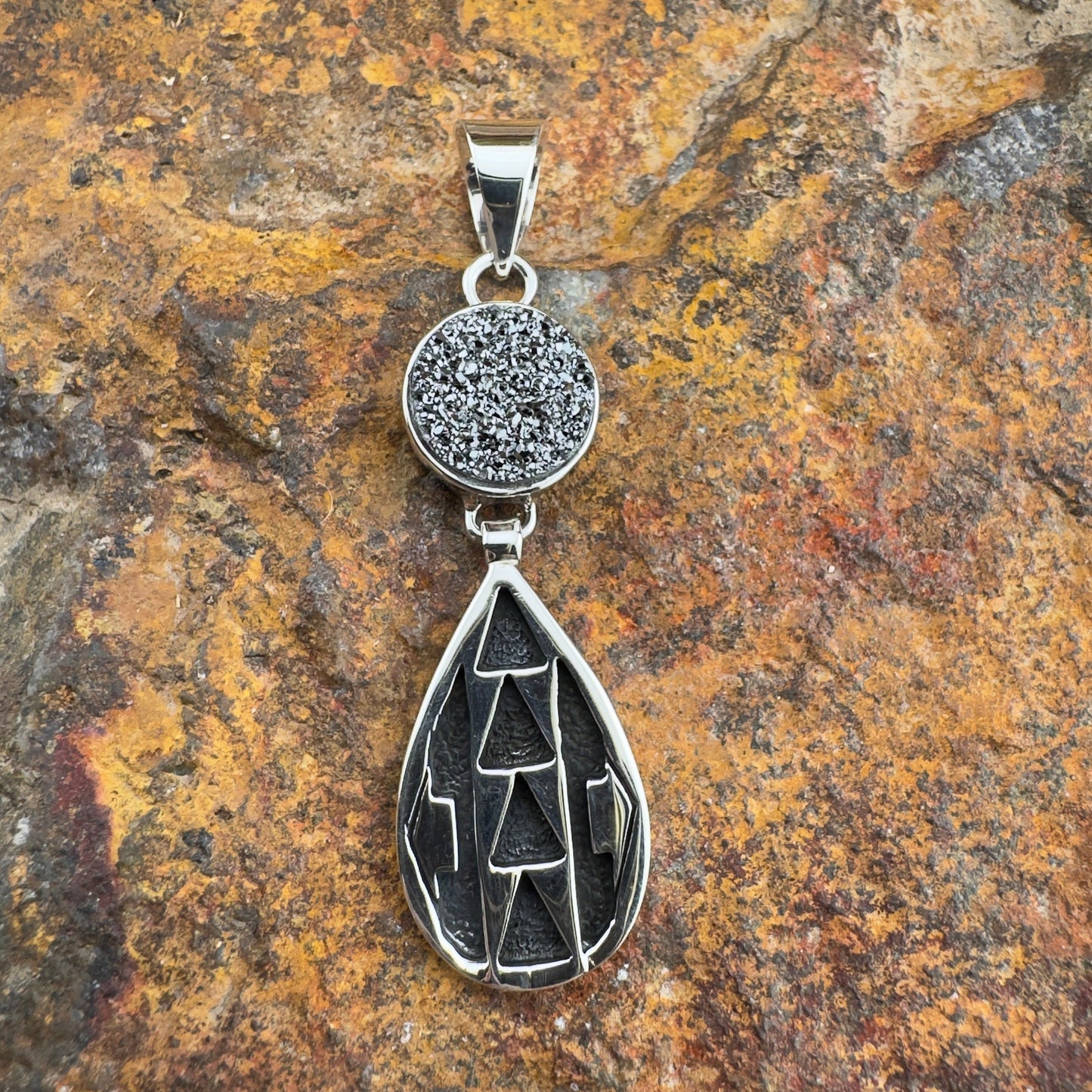 David Rosales Silver Country Sterling Silver Pendant with Druzy