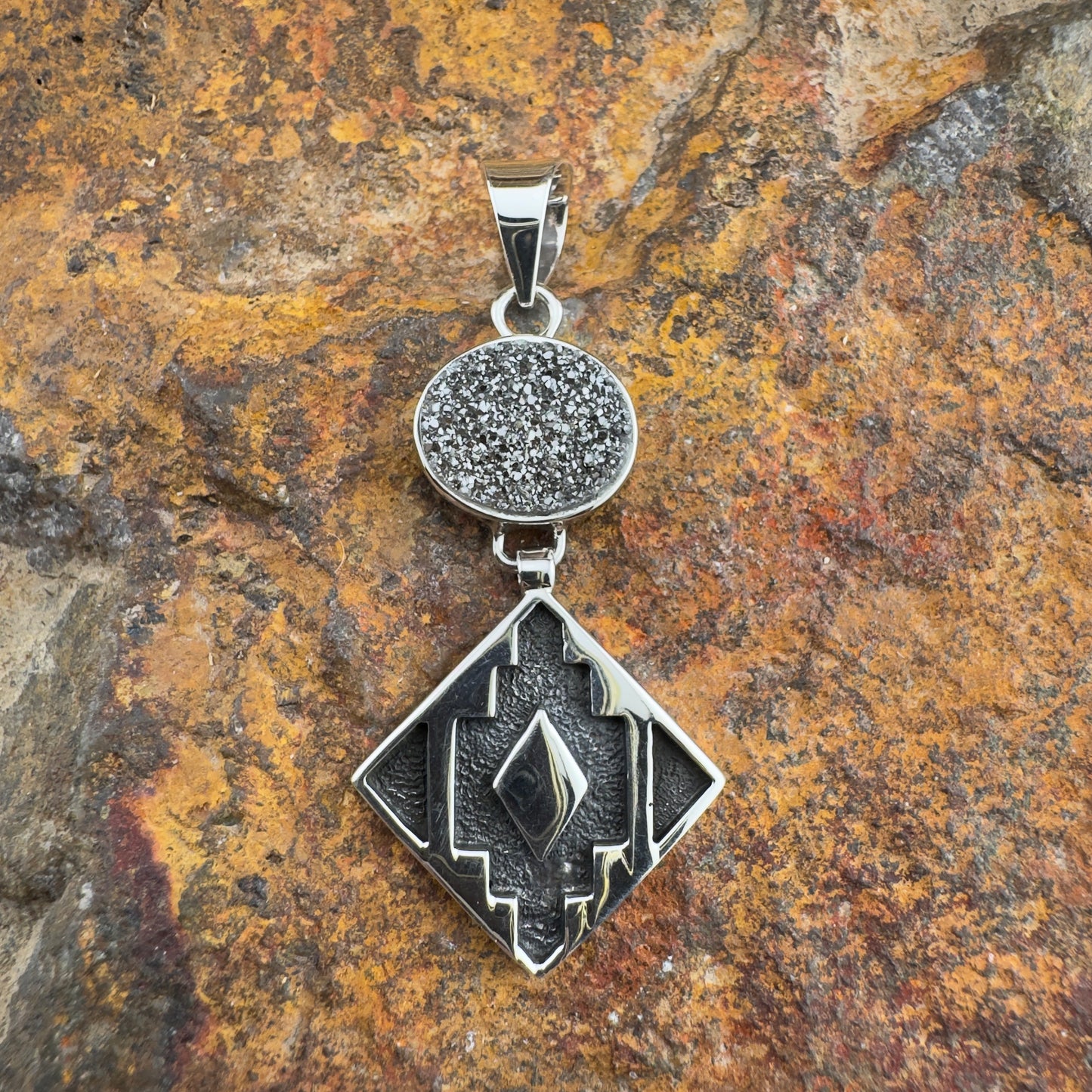 David Rosales Silver Country Sterling Silver Pendant with Druzy
