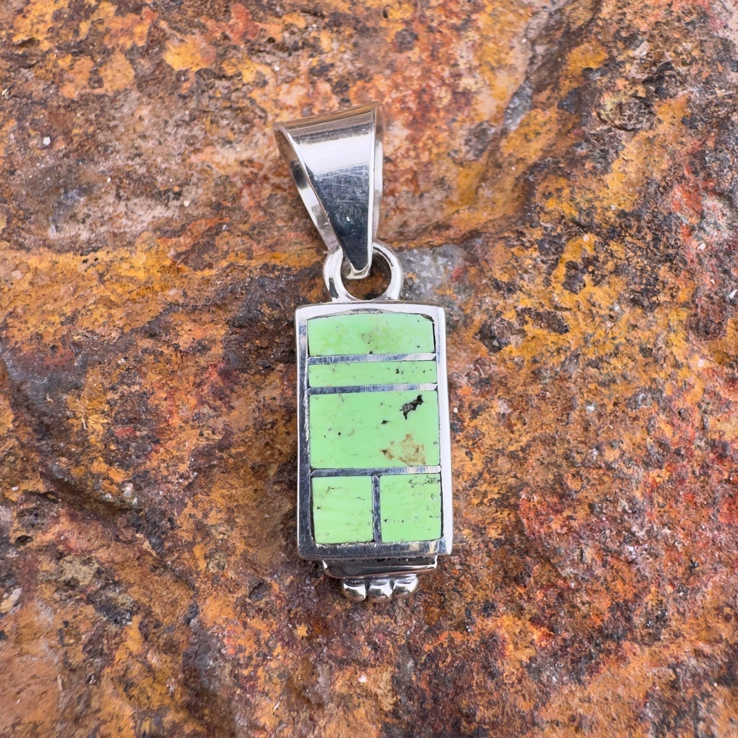 David Rosales Gaspeite Inlaid Sterling Silver Pendant