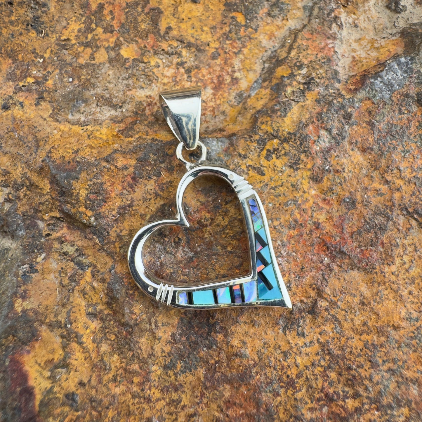 David Rosales Stardust Inlaid Sterling Silver Pendant Heart