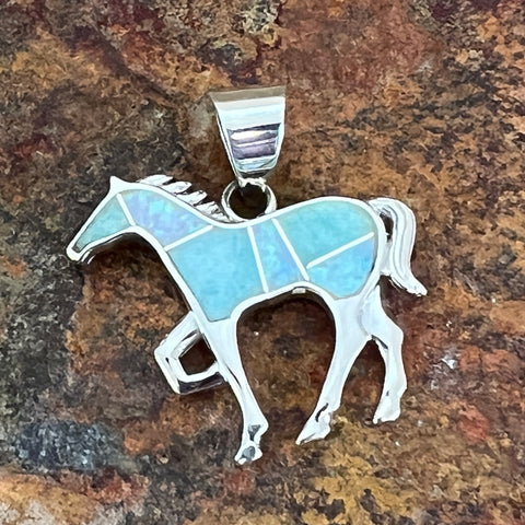 David Rosales Amazing Light Inlaid Sterling Silver Pendant Horse