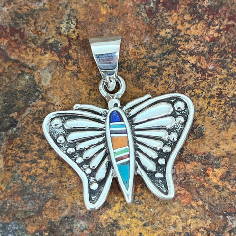 David Rosales Indian Summer Inlaid Sterling Silver Pendant Butterfly